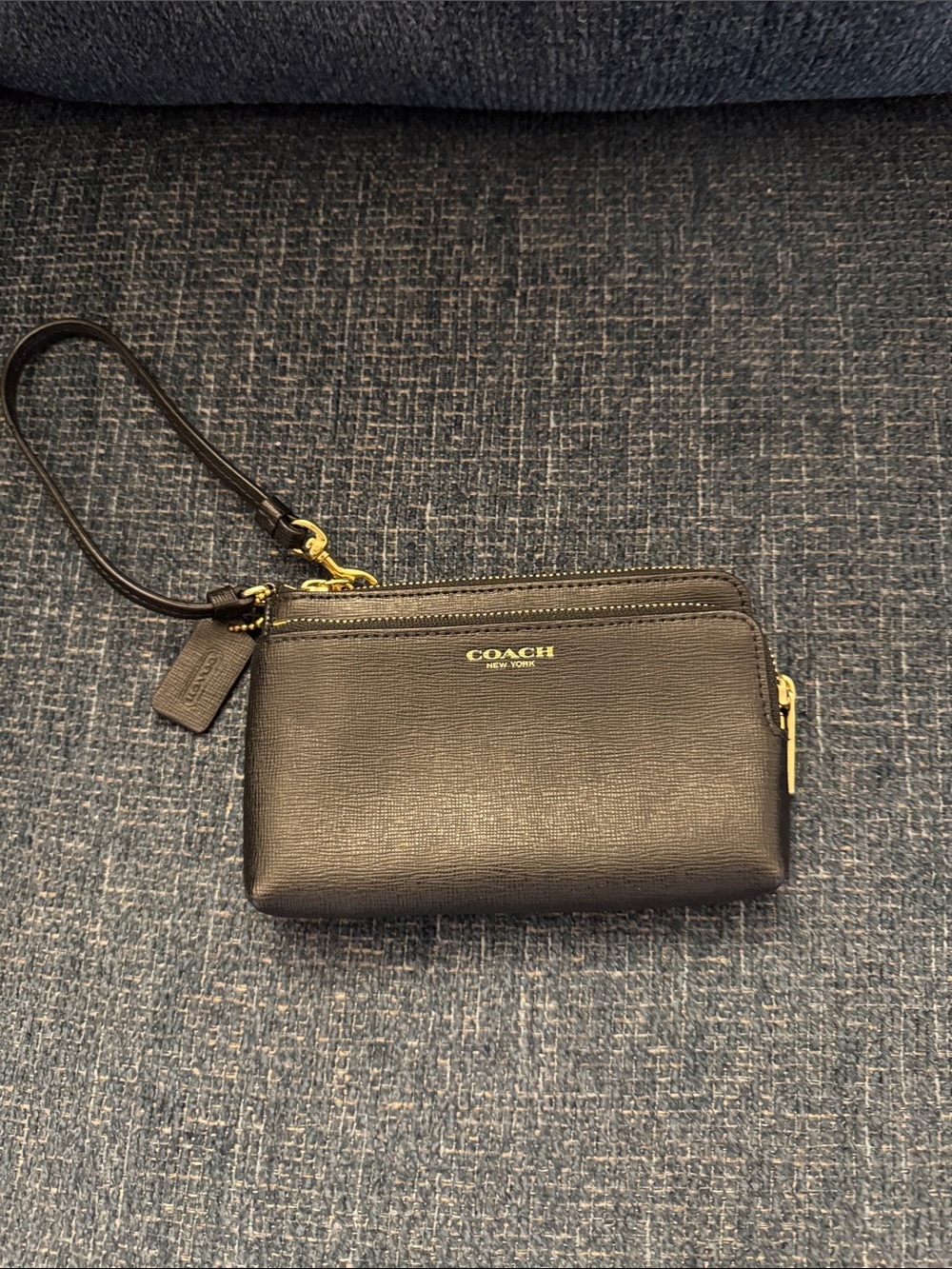 Coach Black Leather Wristlet with Gold Hardware
